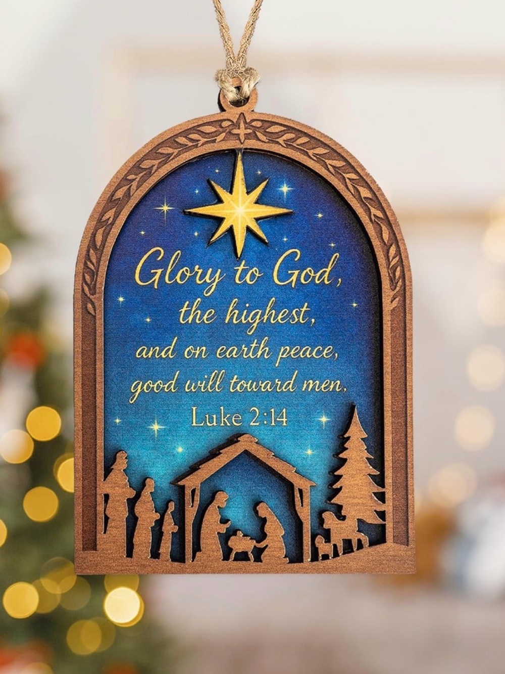🎇Multi🎇Wooden Nativity Ornament - "Glory to God" (2/$10)